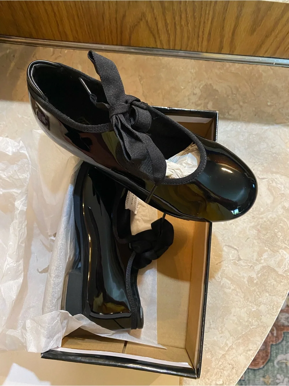 Girls' Black Patent Mary Jane Dress Shoes with Ribbon Bow